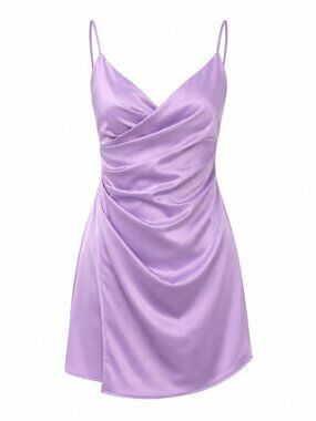 💖 2/40 Dynamite Lavender Satin Draped Mini Dress Size XL